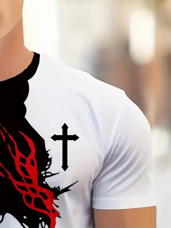 T-shirt décontracté en polyester pour homme, manches courtes, col rond, impression graphique de Jésus 3D, tissu en tricot léger commandé, 1PC – Image 12