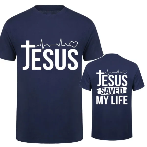 Jésus sauver ma vie imprimer hommes t-shirt à manches courtes col rond t-shirt Religion chrétienne foi t-shirt hauts vêtements Camisetas – Image 2