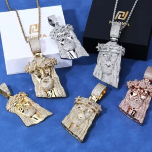 Pendentif de Jésus en diamant glacé de style hip-hop Bling, bijoux plaqués or et argent, pendentif de foi religieuse et chrétienne, cadeau