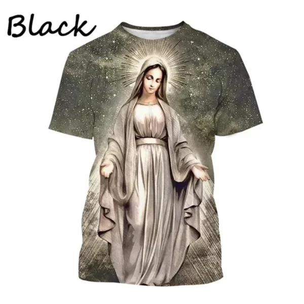 T-shirt imprimé 3D de la Vierge Marie pour femmes, déesse de la misériUL, chrétien, béni Jésus, dieu, t-shirts, vêtements pour femmes, unisexe, manches courtes – Image 8