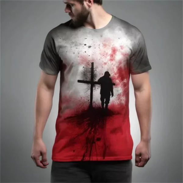 T-Shirt Vintage à Manches Courtes pour Homme, Vêtement Streetwear avec Impression 3D de Dieu, Religieux, Christ, Jésus, Croix, Été – Image 10