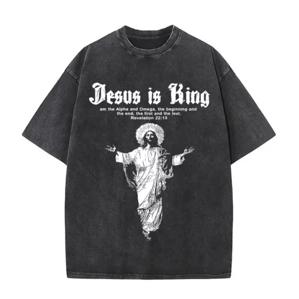 T-shirt délavé Vintage pour hommes et femmes, style religieux chrétien, jésus pardonne le père, gothique Rock, surdimensionné, Streetwear – Image 10
