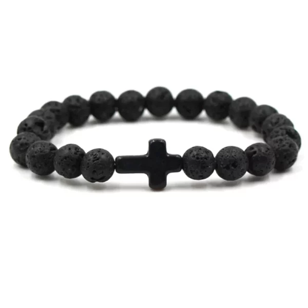FSUNION-Bracelet à breloques en pierre naturelle pour hommes et femmes, croix, perles de lave noires, bijoux faits à la main, prière, fitness, JOCouple – Image 17