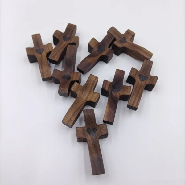 Croix de poche en bois d'olivier, format de poche, soulagement du stress, compagnon spirituel, croix mon cœur, cadeau d'encouragement, croix en bois à travers – Image 5