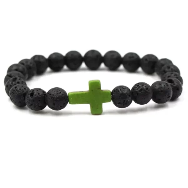 FSUNION-Bracelet à breloques en pierre naturelle pour hommes et femmes, croix, perles de lave noires, bijoux faits à la main, prière, fitness, JOCouple – Image 4
