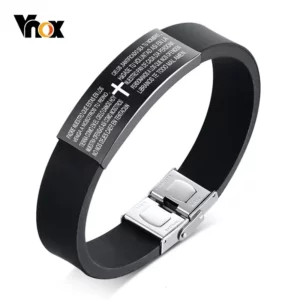 Vnox – Bracelets de prière de la Bible espagnole pour hommes et femmes, unisexe, en Silicone noir