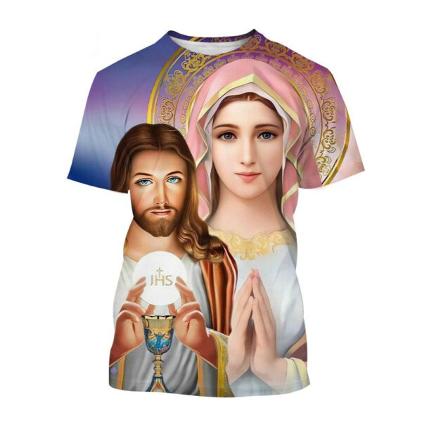 Offre spéciale mère de dieu chrétienne vierge marie impression 3D T-Shirt jésus croix dieu croix jésus aime tout chrétien unisexe haut décontracté – Image 27