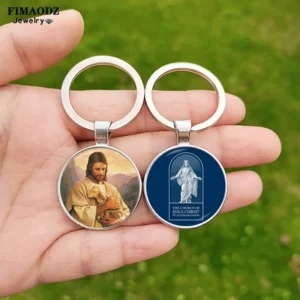 Porte-clés Vintage Christ jésus, marie, mouton mignon, image de dessin animé, dôme en verre fait à la main, sac, accessoires de voiture
