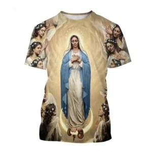 T-shirt imprimé 3D graphique Vierge Marie pour hommes et femmes, chrétien, béni, Jésus, dieu, manches courtes, Respzed, Harajuku Tee Top, vêtements pour enfants