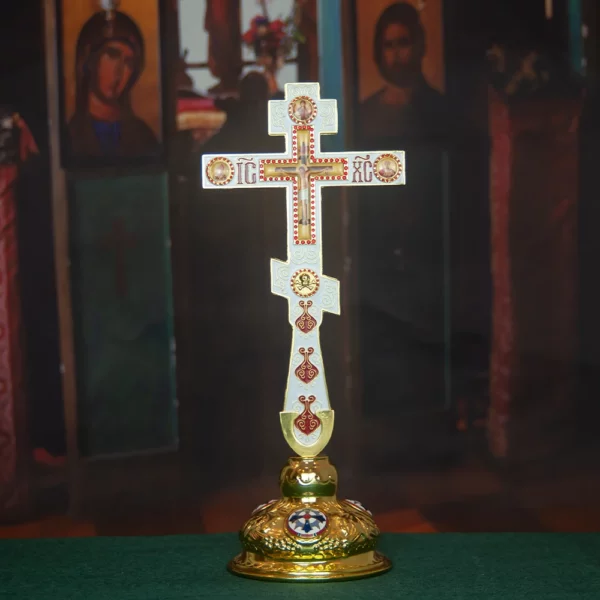 Croix de bénédiction religieuse avec support, croix orthodoxe, rouge et bleue, icône de la passion de Jésus, décoration de la maison de l'église – Image 10