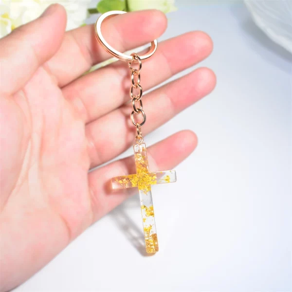 Porte-clés en résine étoile fleur sèche pour hommes et femmes, porte-clés en métal, croix de proximité, pendentif de sac à main de voiture, cadeau chrétien, mode – Image 11