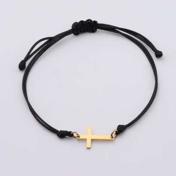 Bracelet à breloques croix en acier inoxydable pour hommes et femmes, 10 pièces, fait à la main, tressé, chaîne porte-bonheur réglable, bijoux cadeau – Image 6