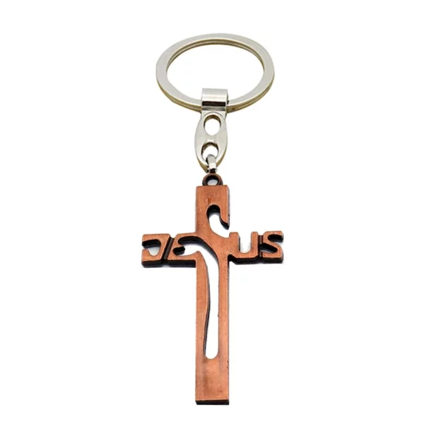 Porte-clés croix de Jésus en bois, décoration de sac, breloque de voiture, support prédire, pendentif fait main, cadeau religieux chrétien – Image 17