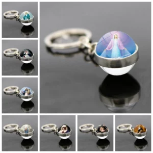 Porte-clé avec pendentif de la vierge marie, en verre Double face, polyvalent, à la mode