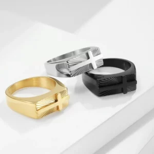 Bagues chevalières croisées classiques pour hommes, anneau rectangulaire géométrique en acier titane, bijoux chrétiens à la mode