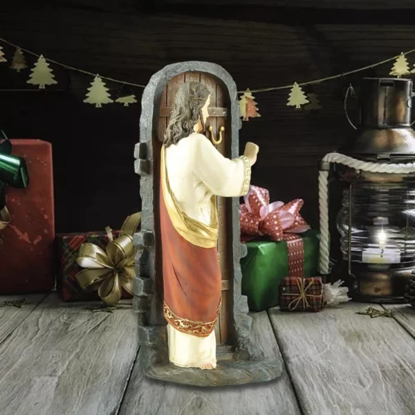 Figurine de Noël de Jésus frappant à la porte, collection faite à la main, matériau en résine pour la décoration britannique légère, 13cm – Image 4