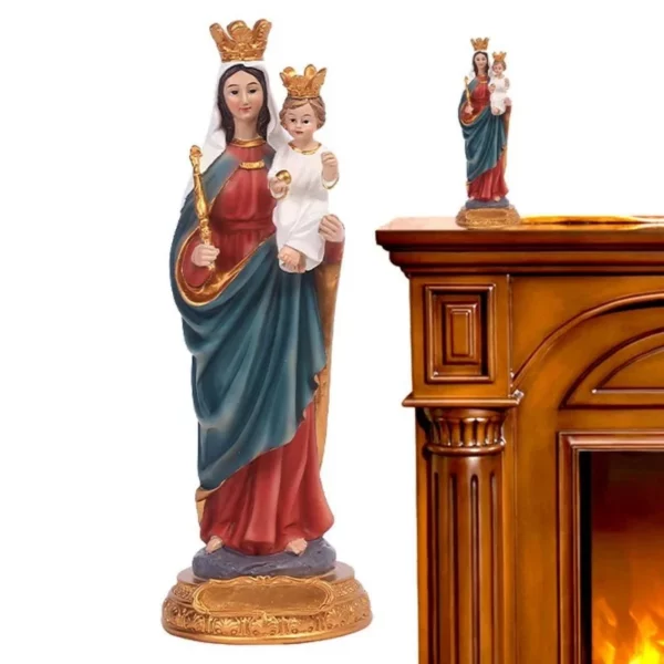 Statue de Mère Marie en Résine, Tenant Jésus, Figurine Décorative, Collection Renaissance, Cadeau Religieux pour la Maison – Image 14