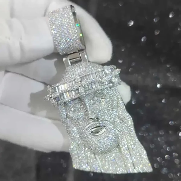 Pendentif de Jésus en diamant glacé de style hip-hop Bling, bijoux plaqués or et argent, pendentif de foi religieuse et chrétienne, cadeau – Image 14