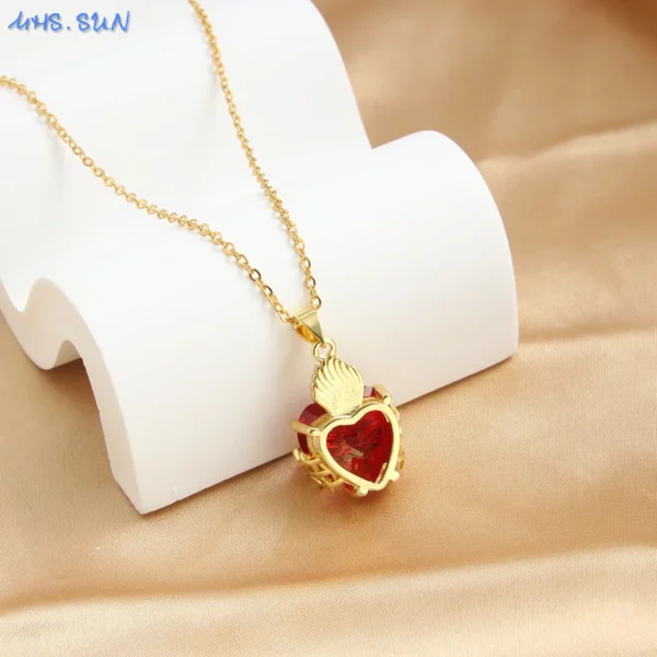 MHS.SUN plaqué or sacré coeur de jésus croix collier rouge Zircon religieux catholique pendentif colliers pour femmes filles bijoux – Image 3