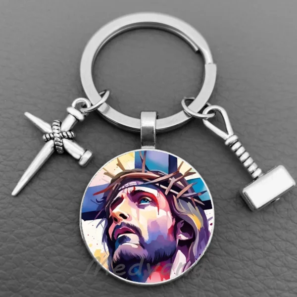 J'aime Jésus porte-clés en verre, porte-clés de bénédiction croisée, porte-clés de voiture, bijoux religieux, mode foi chrétienne, 2024 – Image 7
