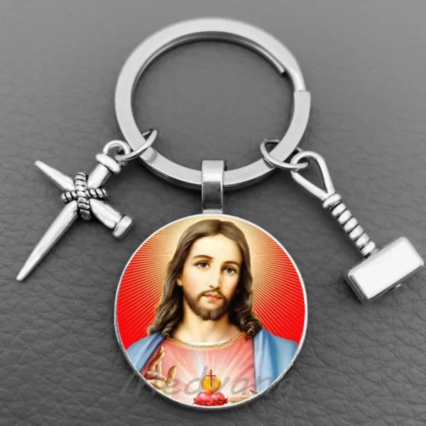 J'aime Jésus porte-clés en verre, porte-clés de bénédiction croisée, porte-clés de voiture, bijoux religieux, mode foi chrétienne, 2024 – Image 10