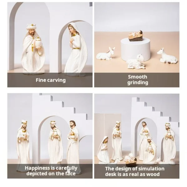 Décoration de groupe de crèche de Jésus de Noël, artisanat en résine, décoration de la maison douce, ensembles de la Sainte Famille, figurine de la Nativité – Image 12