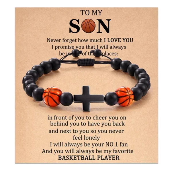 Bracelets de Prière en Pierre Naturelle pour Adolescent, Croix de Baseball, Basket-ball, Football, Idées avec Message, Carte Cadeau – Image 18