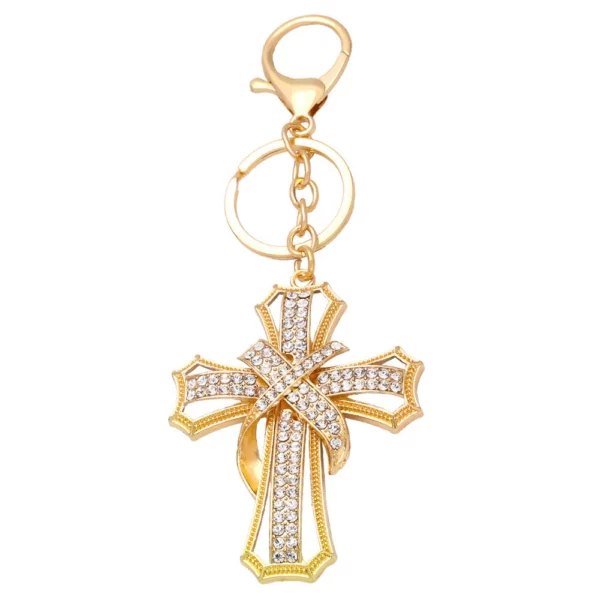 Porte-clés croix catholique pour femmes et hommes, alliage de biscuits, or, argent, document religieux, porte-clés Christ, breloque pour sac, bijoux – Image 5