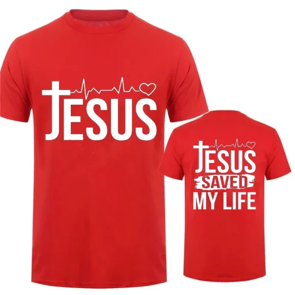 Jésus sauver ma vie imprimer hommes t-shirt à manches courtes col rond t-shirt Religion chrétienne foi t-shirt hauts vêtements Camisetas – Image 3