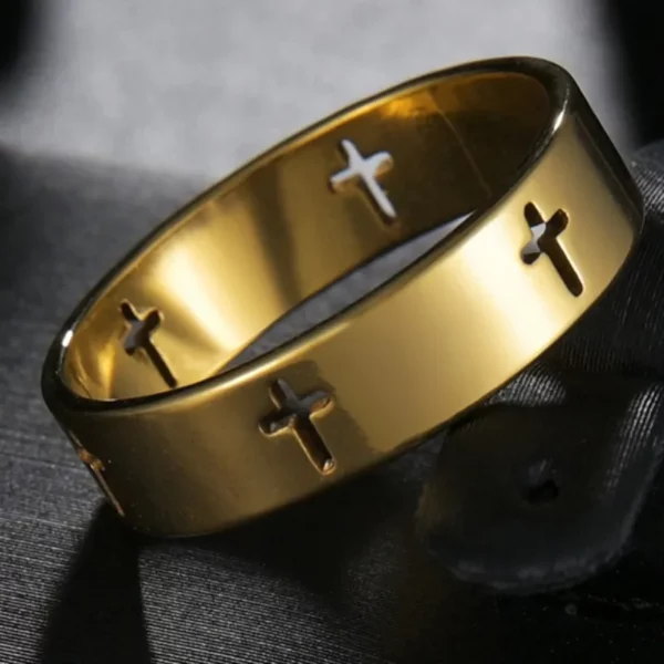 Bagues croix de Jésus en acier au titane pour femmes et hommes, bijoux de doigt, prière de la Bible, lettre chrétienne, vente en gros, nouveauté – Image 14