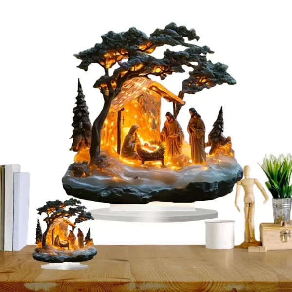 Ornements acryliques de scène de la Nativité de Noël, décor de la naissance de Jésus, décorations de table plates JO, cadeaux du Nouvel An, 2025 – Image 14