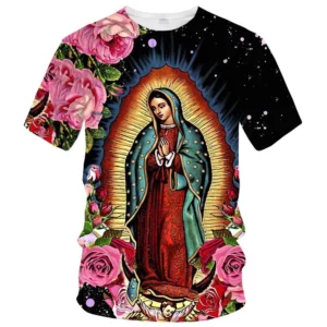 T-shirt vierge Maria 3D pour hommes et femmes, vêtements décontractés à manches courtes, pleine taille, nouveaux vêtements pour hommes à la mode d'été