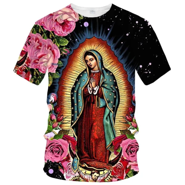 T-shirt vierge Maria 3D pour hommes et femmes, vêtements décontractés à manches courtes, pleine taille, nouveaux vêtements pour hommes à la mode d'été