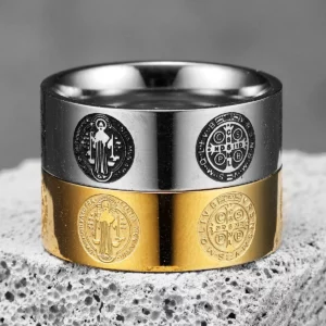 Bague d'exorcisme Saint benoît, amulette croisée en acier inoxydable 316L, bagues Rock pour homme, ami, bijoux, cadeau créatif, vente en gros
