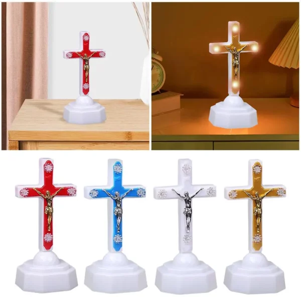 Figurine de croix de Jésus-Christ, lumière LED 3D, lampe de enseigne de face chrétienne, veilleuse – Image 4