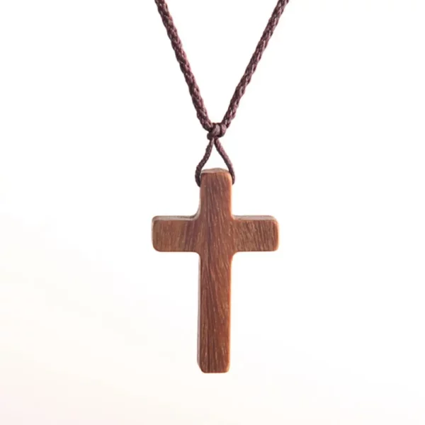 Collier religieux en bois d'ébène naturel, pendentif en bois de santal, croix en bois noir et brun, nouveau Design, cadeau – Image 10