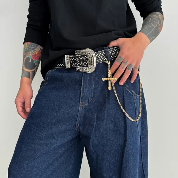 52CM Punk croix jésus pendentif porte-clés pour hommes Rock Goth pantalon taille ceinture portefeuille sac chaîne jean pantalon mâle bijoux Grunge – Image 8