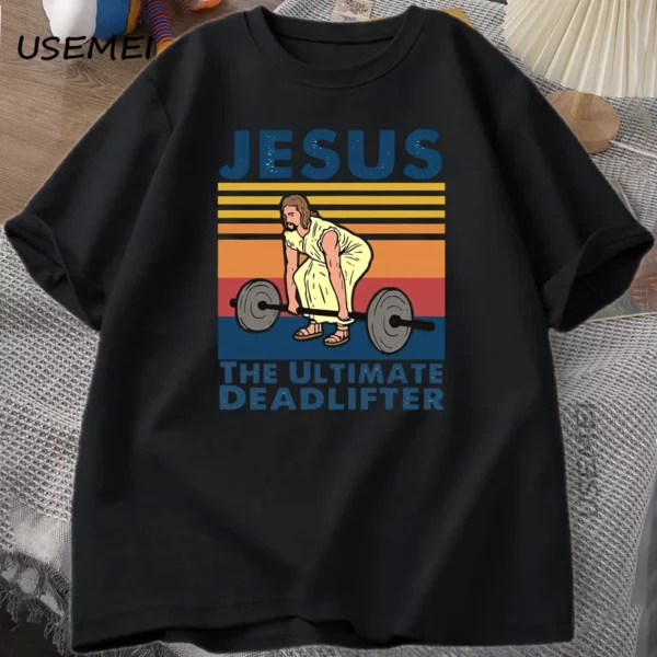 Jésus le dernier Deadlifter t-shirts foi religieuse gymnase T-shirt drôle coton T-shirt hommes Streetwear ample mâle vêtements – Image 21