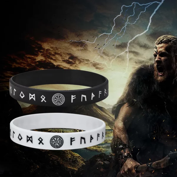 Vnox – Bracelet en Silicone pour hommes, 12mm, Bracelet en caoutchouc souple, boussole Viking nordique Rune Almut, ensemble de bracelets – Image 4