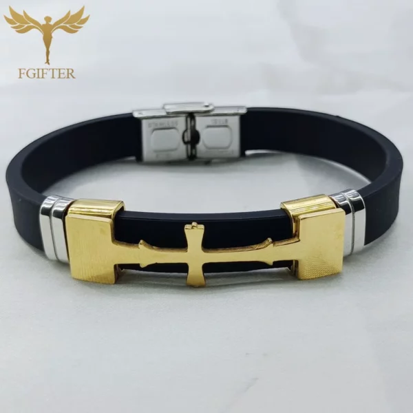Bracelets en acier inoxydable pour documents en or, accessoire de symboles croisés, plusieurs couleurs, bracelet en caoutchouc, bracelets, religion chrétienne, bijoux – Image 7