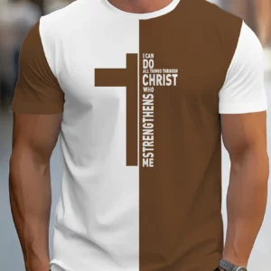T-shirt homme Police chrétienne Écriture Bible Graphique Croix Cadeau religieux Quotidien Hip Hop Mode Décontracté Col Rond T-shirt
