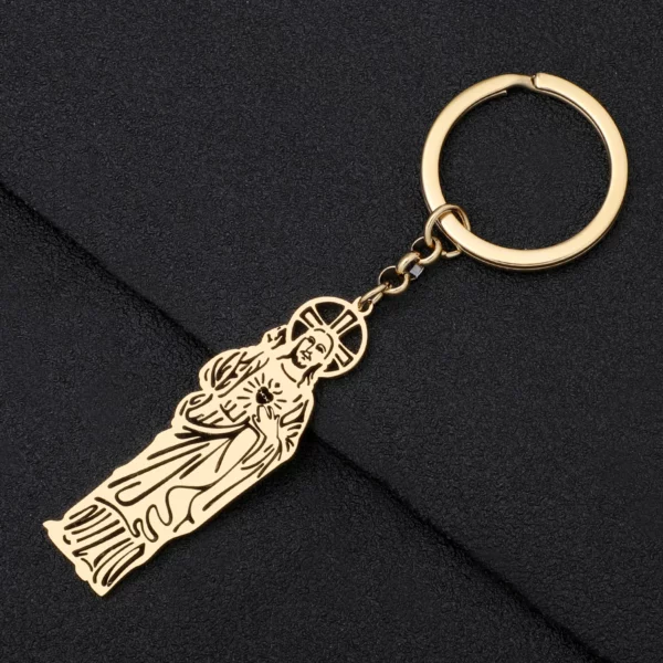 BONSNY Pâques 18 carats plaqué or en acier inoxydable croix jésus porte-clés sac à main porte-clés de voiture anneau cadeau de fête pour femmes filles – Image 4