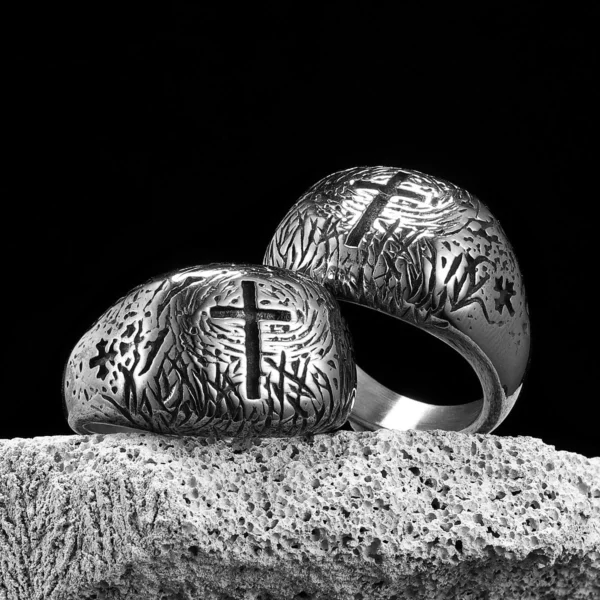 Bagues Vintage en acier inoxydable pour hommes et femmes, amulette de croix chrétienne, bijoux Punk Rock Cool, accessoires de mode, cadeau, vente en gros – Image 9