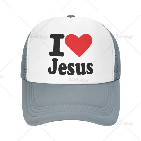 Chapeau de camionneur imprimé I Love Jesus pour hommes et femmes, casquette de baseball en maille, chapeaux de soleil, casquette de cowboy, chapeau de papa d'été, noir – Image 13