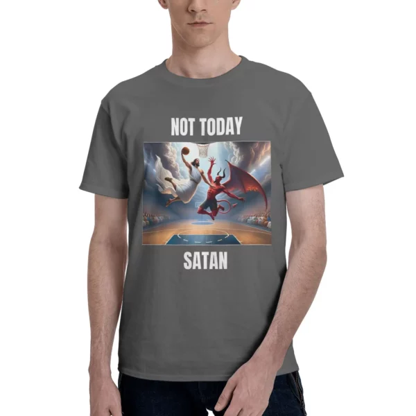 Pas aujourd'hui Satan T-Shirts pour hommes jésus vs Satan jouant au basket-ball col rond 100% coton à manches courtes T-Shirts vêtements d'été – Image 12
