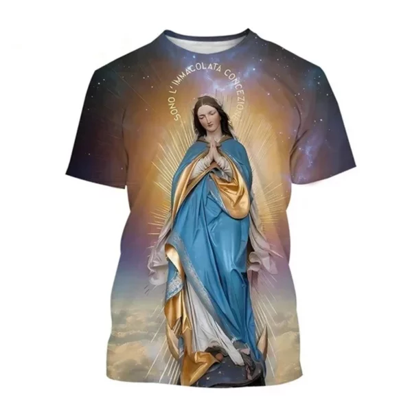 T-shirt imprimé 3D graphique Vierge Marie pour hommes et femmes, chrétien, béni, Jésus, dieu, manches courtes, Respzed, Harajuku Tee Top, vêtements pour enfants – Image 9