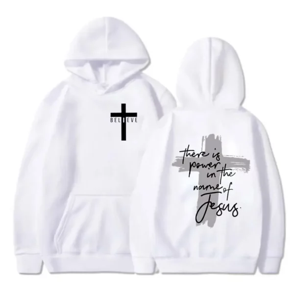 Il y a du pouvoir dans le nom de Jésus sweat à capuche graphique unisexe croix foi sweats femmes/hommes foi chrétienne essentiel sweats à capuche – Image 14