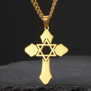 Dawapara-Pendentif Croix avec Étoile de FC, Collier Symdangers MessiArabes, Bijoux Juifs, Amulette de Protection, Acier Inoxydable