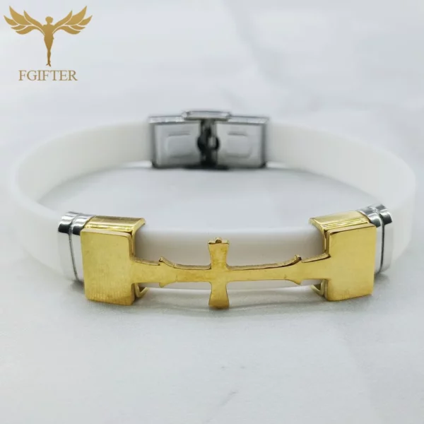 Bracelets en acier inoxydable pour documents en or, accessoire de symboles croisés, plusieurs couleurs, bracelet en caoutchouc, bracelets, religion chrétienne, bijoux – Image 8