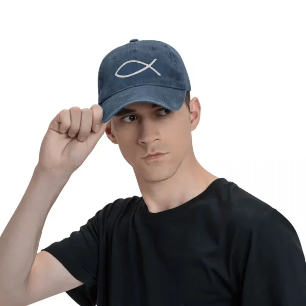Été Homme jésus poisson Ichthys symbole chrétien casquettes de Baseball Vintage Cowboy chapeaux Sport jean casquette chapeaux – Image 5